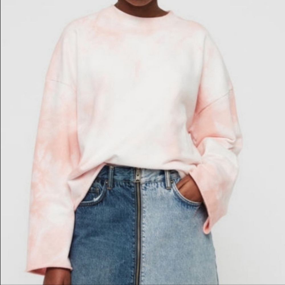 AllSaints Pink and White Tie-Dye Sweatshirt- EUC Sz M